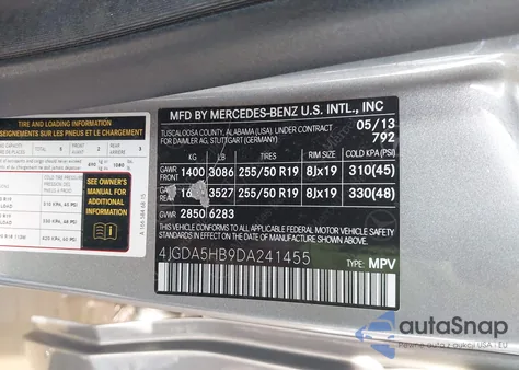 2013 Mercedes-Benz Ml 350 4Matic z USA, uszkodzony, nr VIN 4JGDA5HB9DA241455